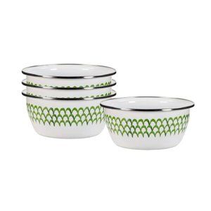 NWT Golden Rabbit Green Scallop Porcelain Enamelware Set of 4 Salad Bowls